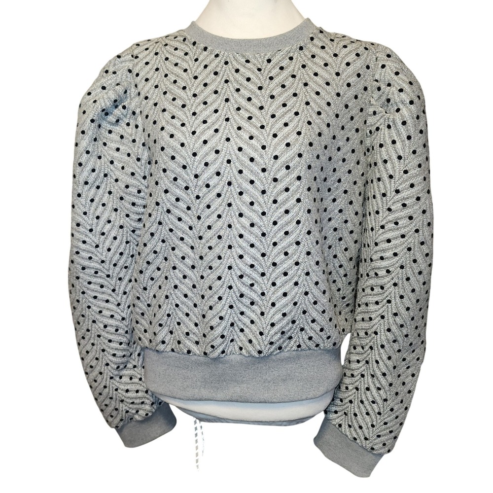 VOY Womens Grey Black Chevron Polka Dot Puff Sleeve Sweatshirt Size M NEW
